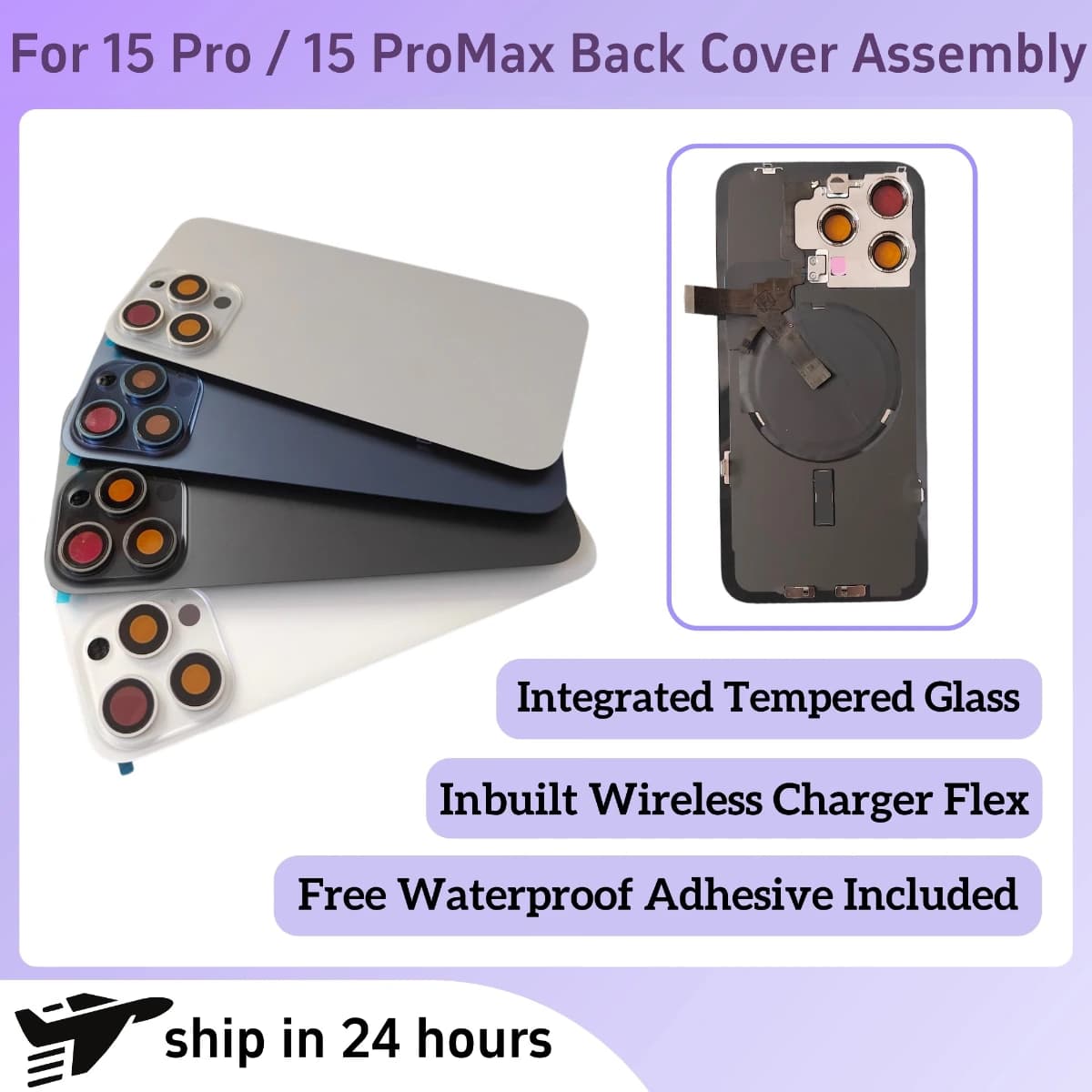 For iPhone 15/15 Pro/15 Pro Max/ 15 Plus Back Cover Glass with Big Hole Bar Design Battery Housing Rear Glass Replacement for iPhone